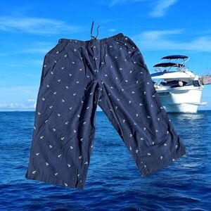 Gloria Vanderbilt Navy Blue Nautical Anchor Print Shorts size L Vacay Vibes